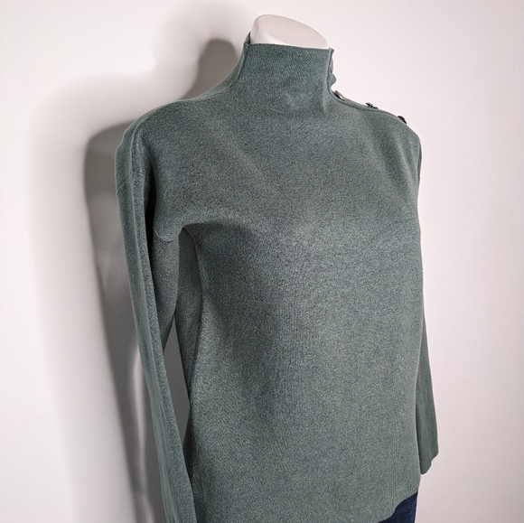 Tahari green/blue silver button accent long sleeve high neck sweater XS - Picture 5 of 10